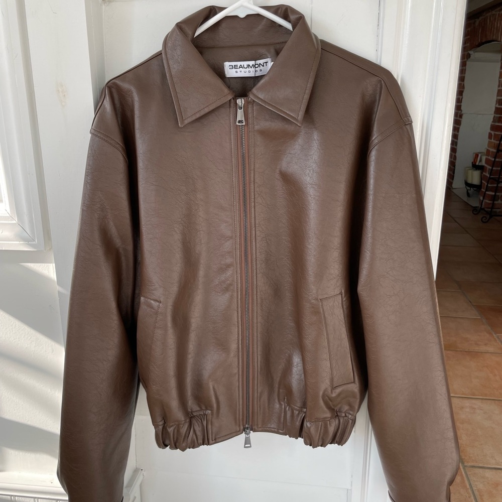 Beaumont Studios 90’s Coffee Brown Leather Jacket (brand new + never worn)